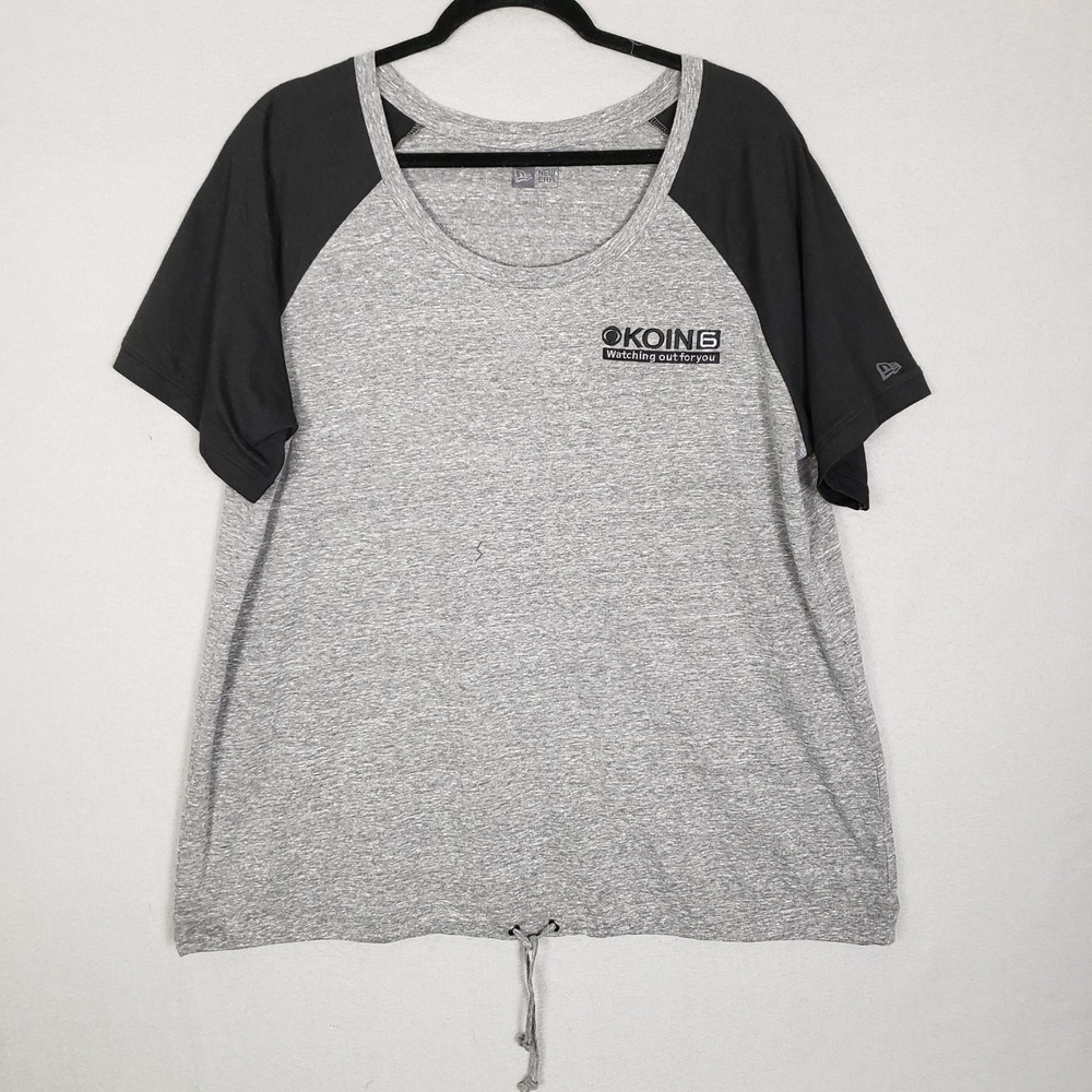 Koin 6 News Station Logo Raglan Tee Shirt Gray Black CBS Portland Newslady 2XL